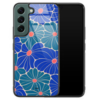 TMK Samsung Galaxy S22 glazen hardcase - Indigo bloemen