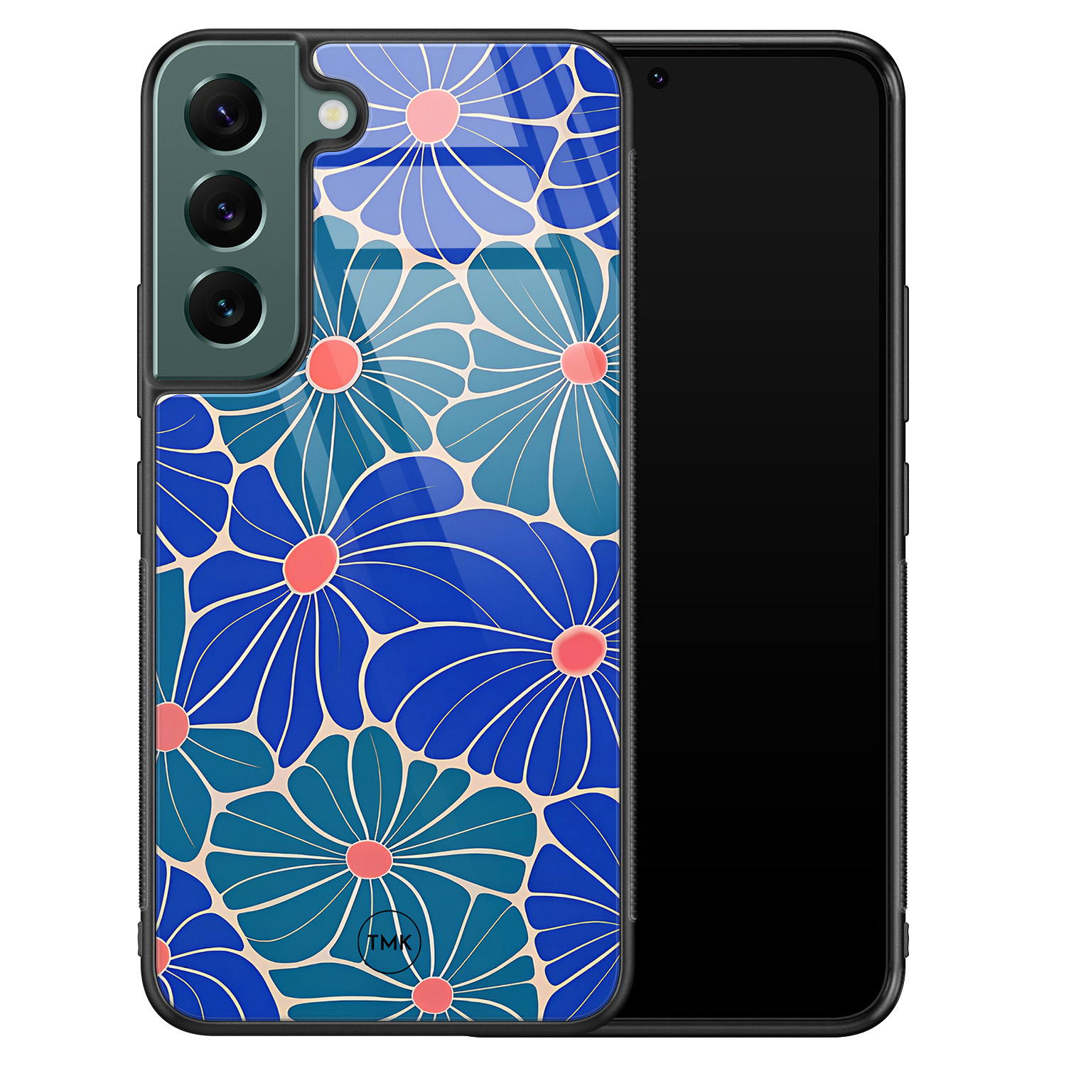 TMK Samsung Galaxy S22 glazen hardcase - Indigo bloemen