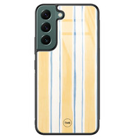 TMK Samsung Galaxy S22 glazen hardcase - Gestreept geel