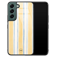 TMK Samsung Galaxy S22 glazen hardcase - Gestreept geel