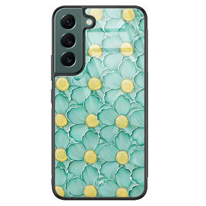TMK Samsung Galaxy S22 glazen hardcase - Mint blossom
