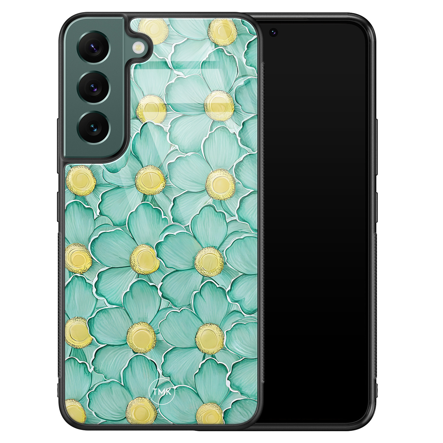TMK Samsung Galaxy S22 glazen hardcase - Mint blossom