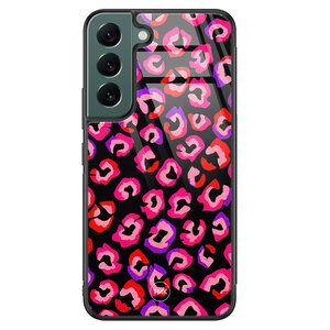 TMK Samsung Galaxy S22 glazen hardcase - Luipaard neon