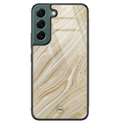 TMK Samsung Galaxy S22 glazen hardcase - Golden marble