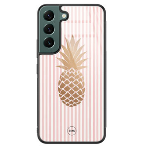 TMK Samsung Galaxy S22 glazen hardcase - Ananas roze