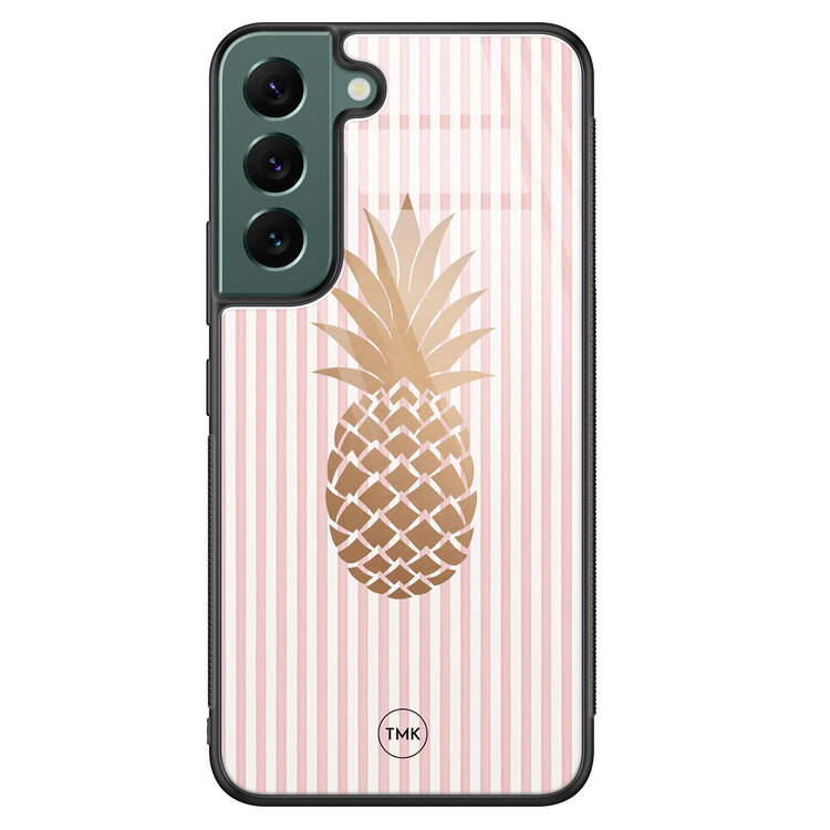 Casevibes Samsung Galaxy S22 glazen hardcase - Ananas roze