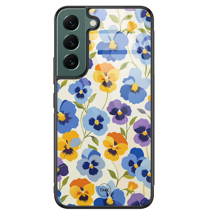 TMK Samsung Galaxy S22 glazen hardcase - Viooltjesmix bloemen