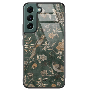 Casevibes Samsung Galaxy S22 glazen hardcase - Khaki golden flowers