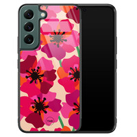 TMK Samsung Galaxy S22 glazen hardcase - Pink floral bliss