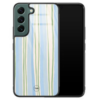 TMK Samsung Galaxy S22 glazen hardcase - Pastelblauwe strepen