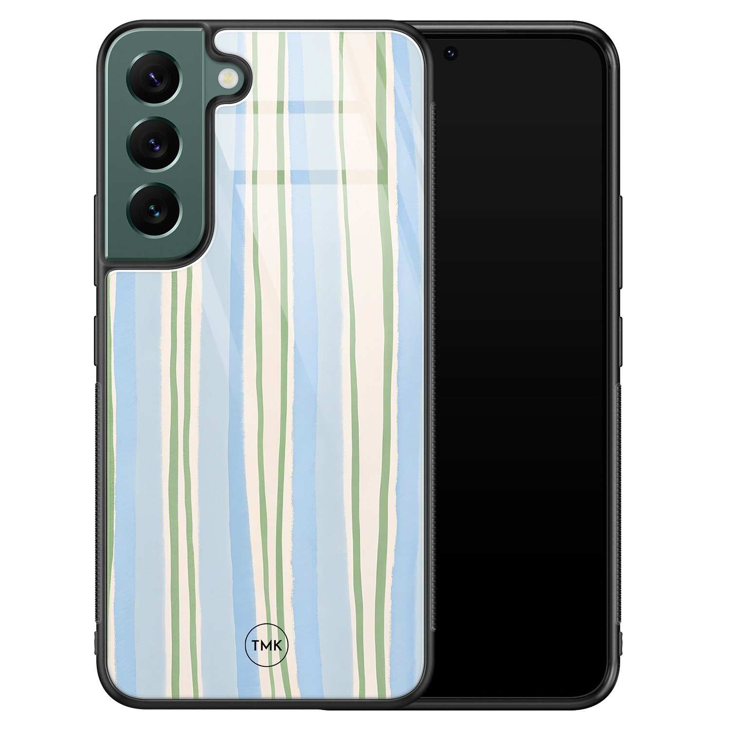 TMK Samsung Galaxy S22 glazen hardcase - Pastelblauwe strepen