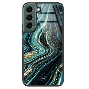 Casevibes Samsung Galaxy S22 glazen hardcase - Blue marble waves