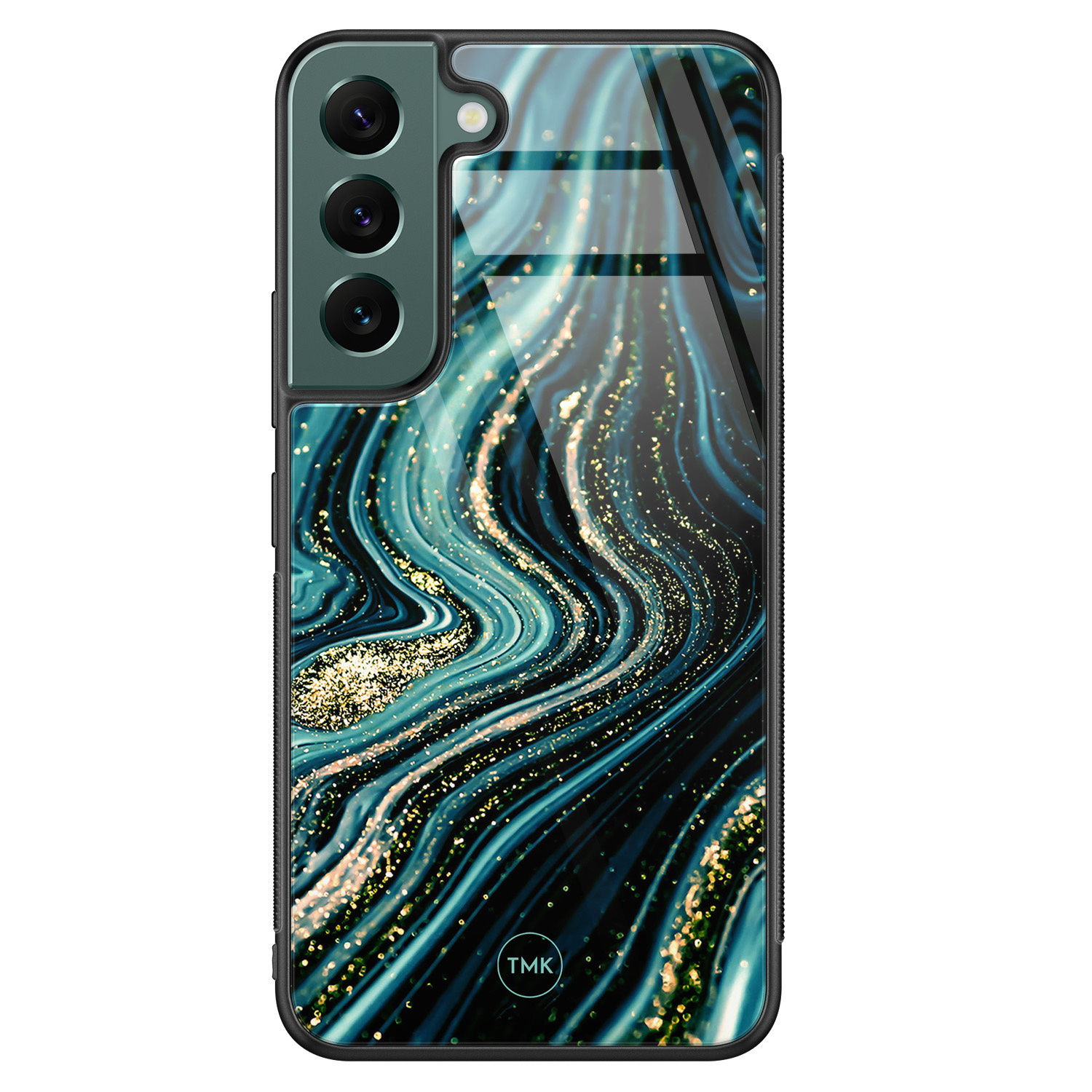 TMK Samsung Galaxy S22 glazen hardcase - Blue marble waves