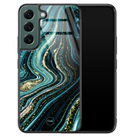 TMK Samsung Galaxy S22 glazen hardcase - Blue marble waves
