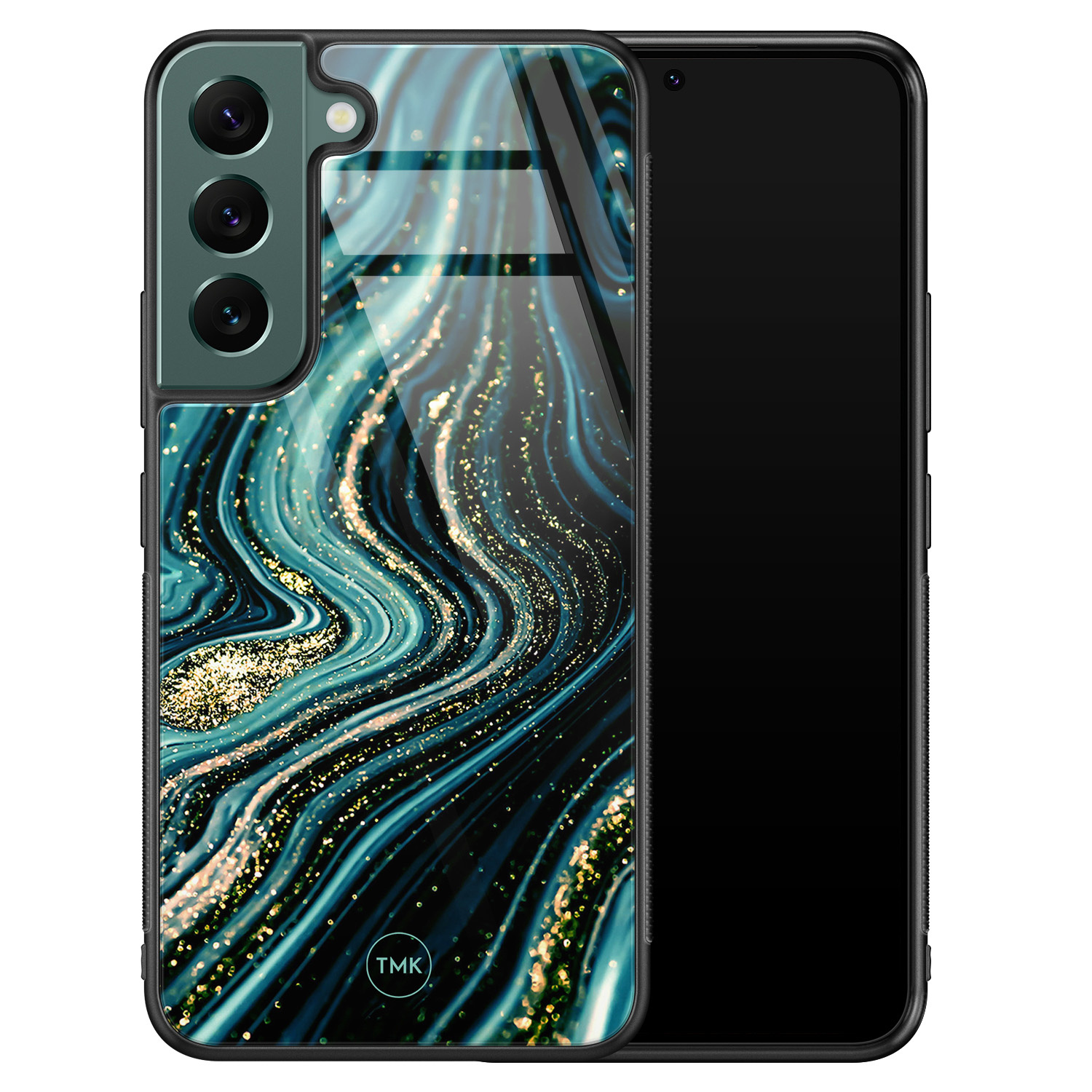 TMK Samsung Galaxy S22 glazen hardcase - Blue marble waves