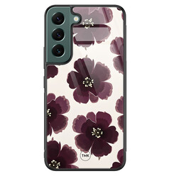 TMK Samsung Galaxy S22 glazen hardcase - Burgundy flowers