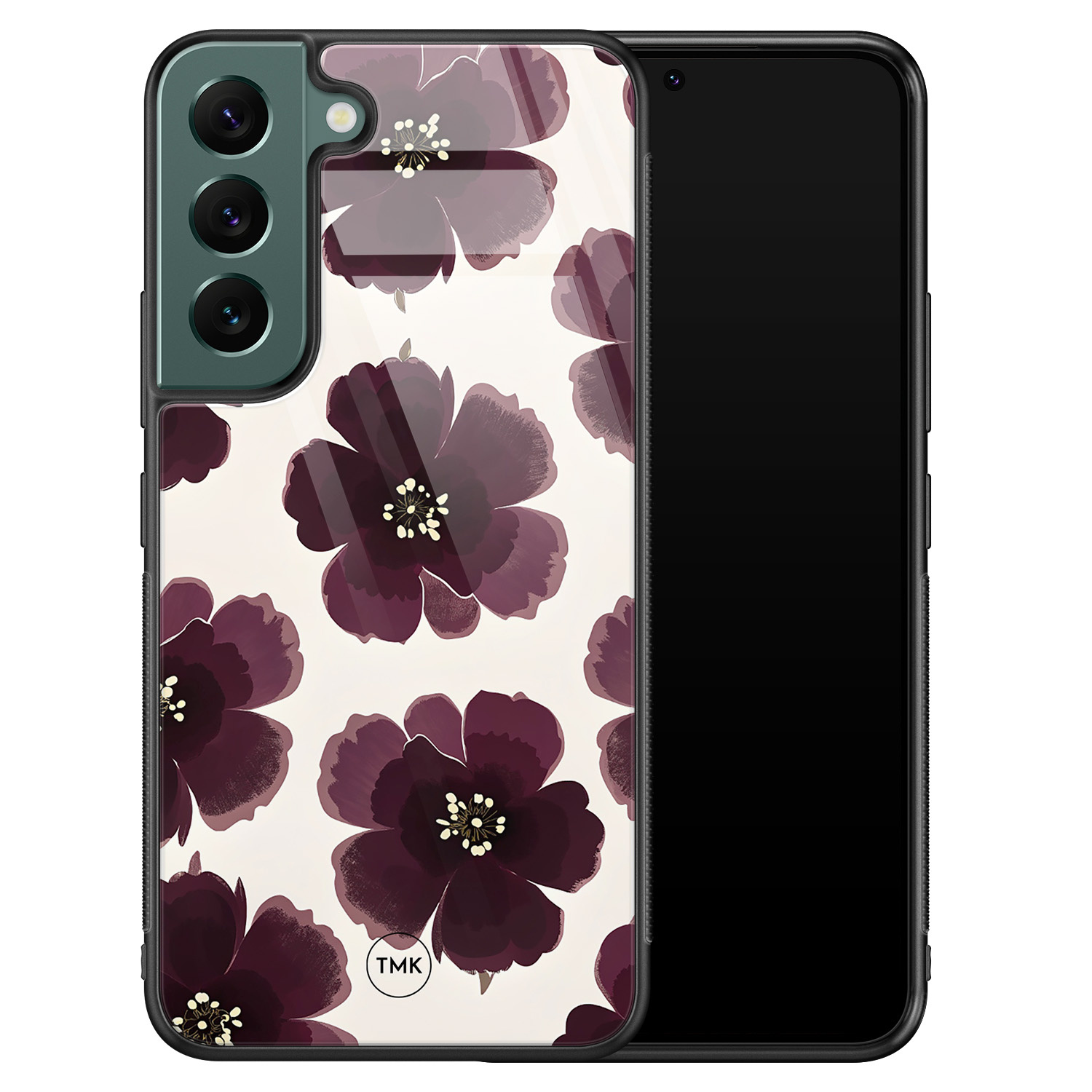 TMK Samsung Galaxy S22 glazen hardcase - Burgundy flowers