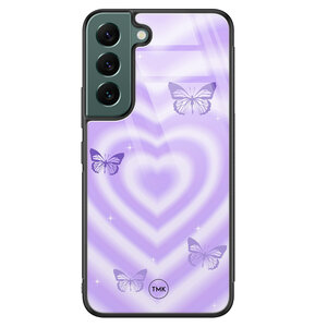 Casevibes Samsung Galaxy S22 glazen hardcase - Vlinders retro paars