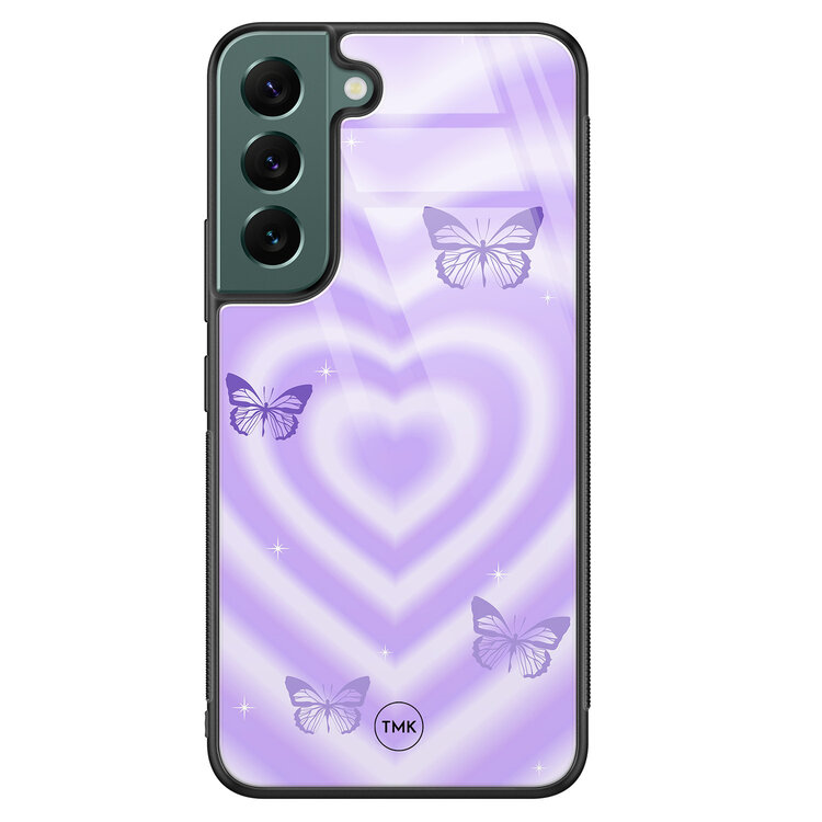 Casevibes Samsung Galaxy S22 glazen hardcase - Vlinders retro paars