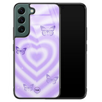 TMK Samsung Galaxy S22 glazen hardcase - Vlinders retro paars