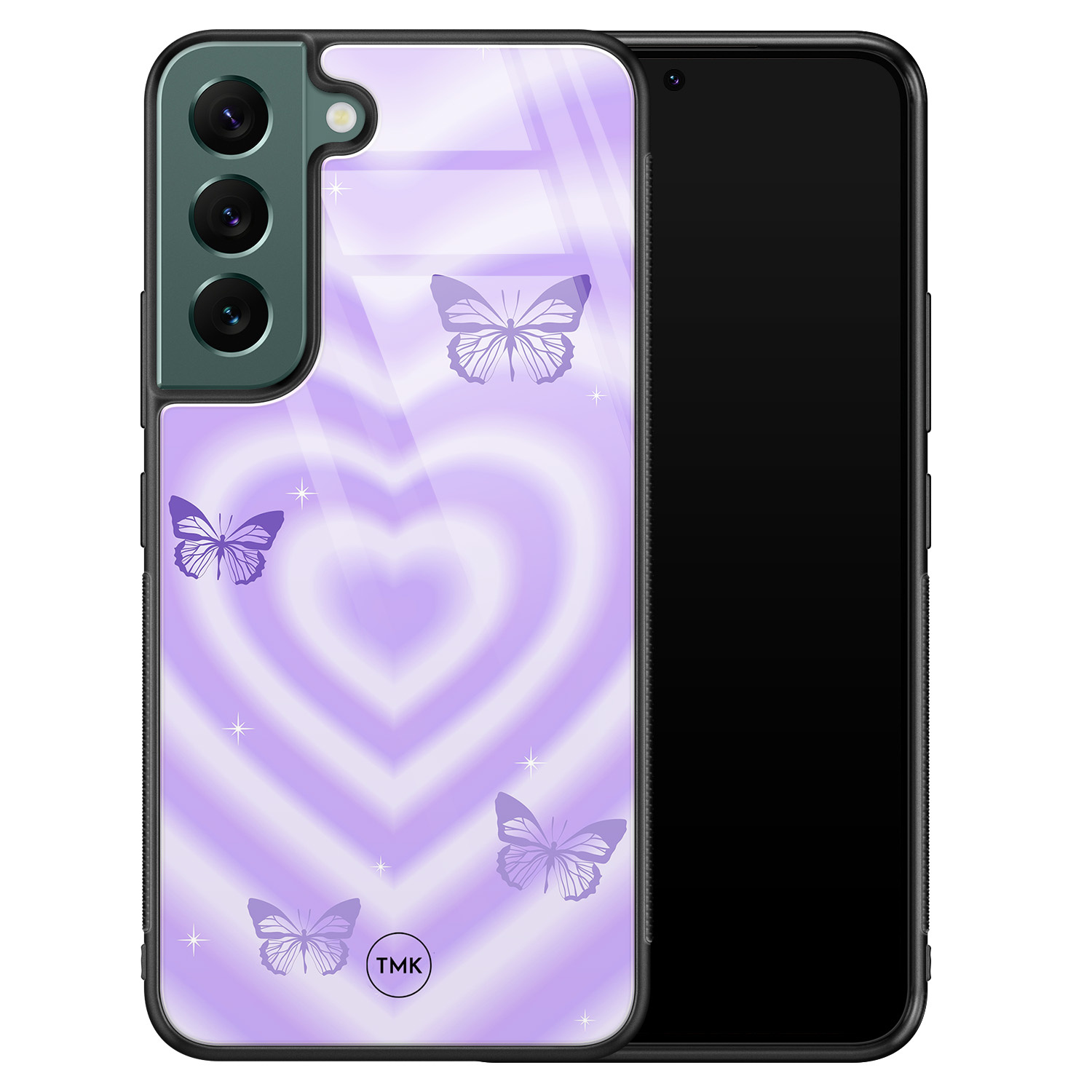 TMK Samsung Galaxy S22 glazen hardcase - Vlinders retro paars