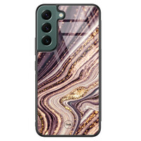 TMK Samsung Galaxy S22 glazen hardcase - Golden pink marble