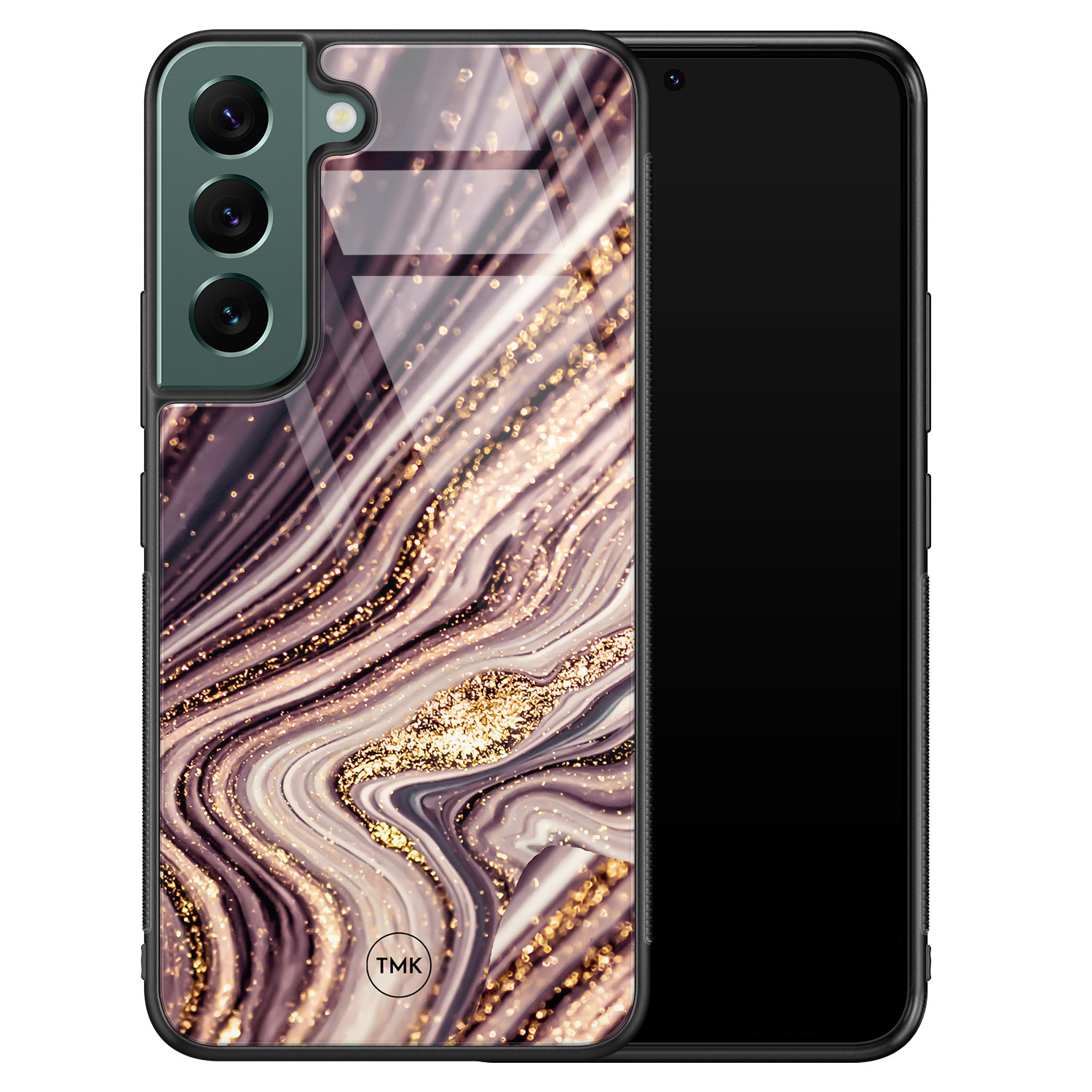 TMK Samsung Galaxy S22 glazen hardcase - Golden pink marble
