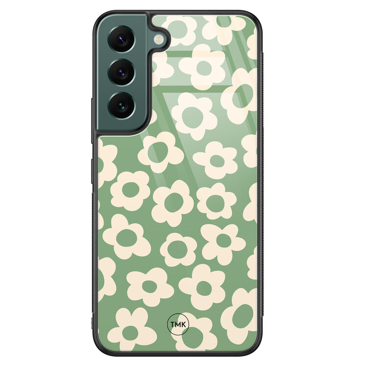 TMK Samsung Galaxy S22 glazen hardcase - Retro cute flowers