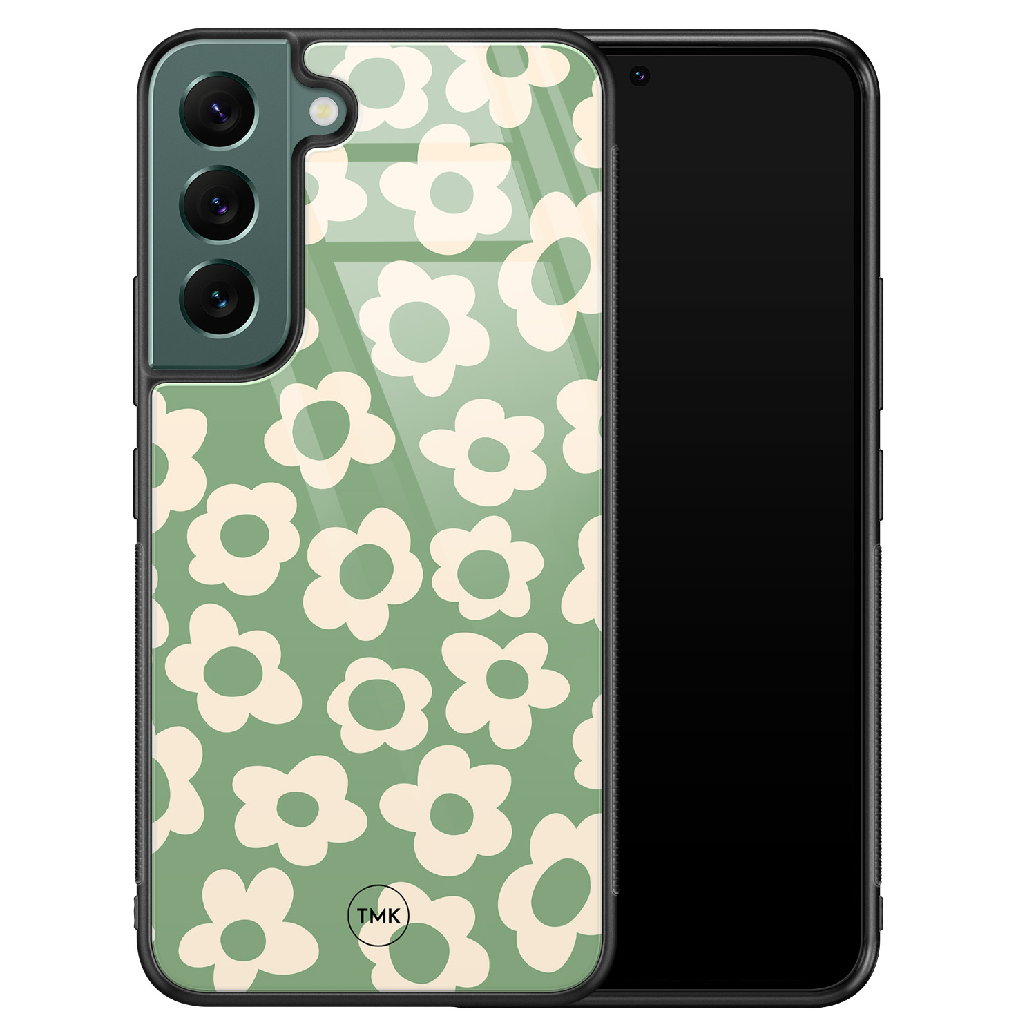 TMK Samsung Galaxy S22 glazen hardcase - Retro cute flowers