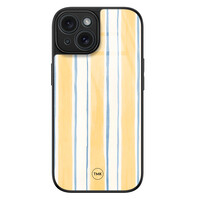 TMK iPhone 15 glazen hardcase - Gestreept geel