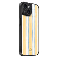 TMK iPhone 15 glazen hardcase - Gestreept geel