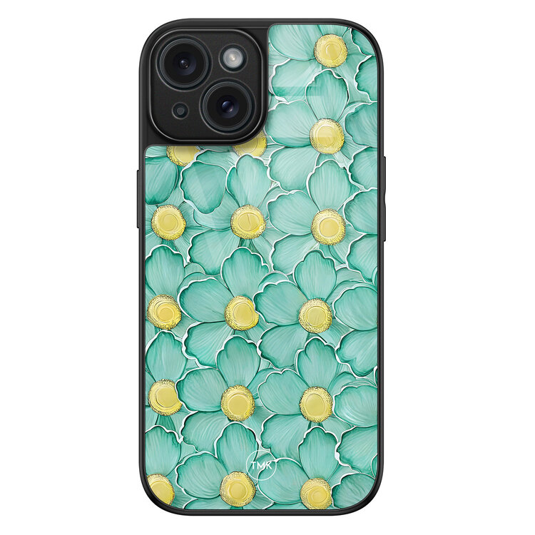Casevibes iPhone 15 glazen hardcase - Mint blossom