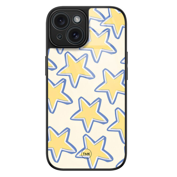TMK iPhone 15 glazen hardcase - Retro stars