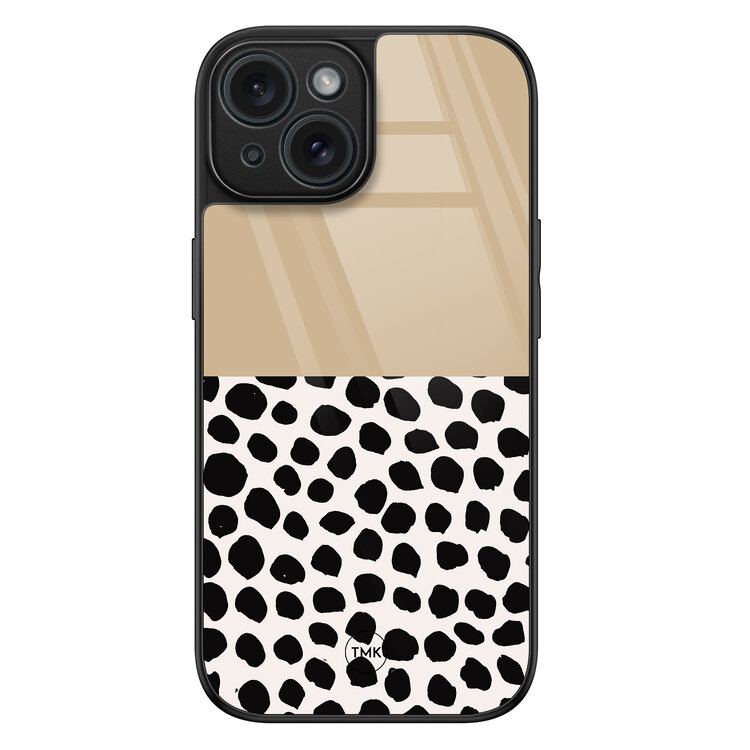 TMK iPhone 15 glazen hardcase - Brown dots abstract
