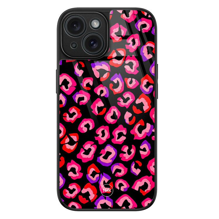 TMK iPhone 15 glazen hardcase - Luipaard neon