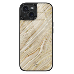 TMK iPhone 15 glazen hardcase - Golden marble