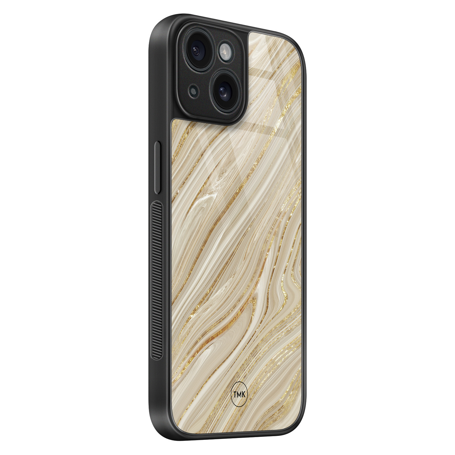 TMK iPhone 15 glazen hardcase - Golden marble