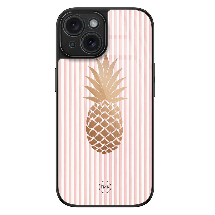 Casevibes iPhone 15 glazen hardcase - Ananas roze