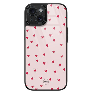 TMK iPhone 15 glazen hardcase - Cute hearts