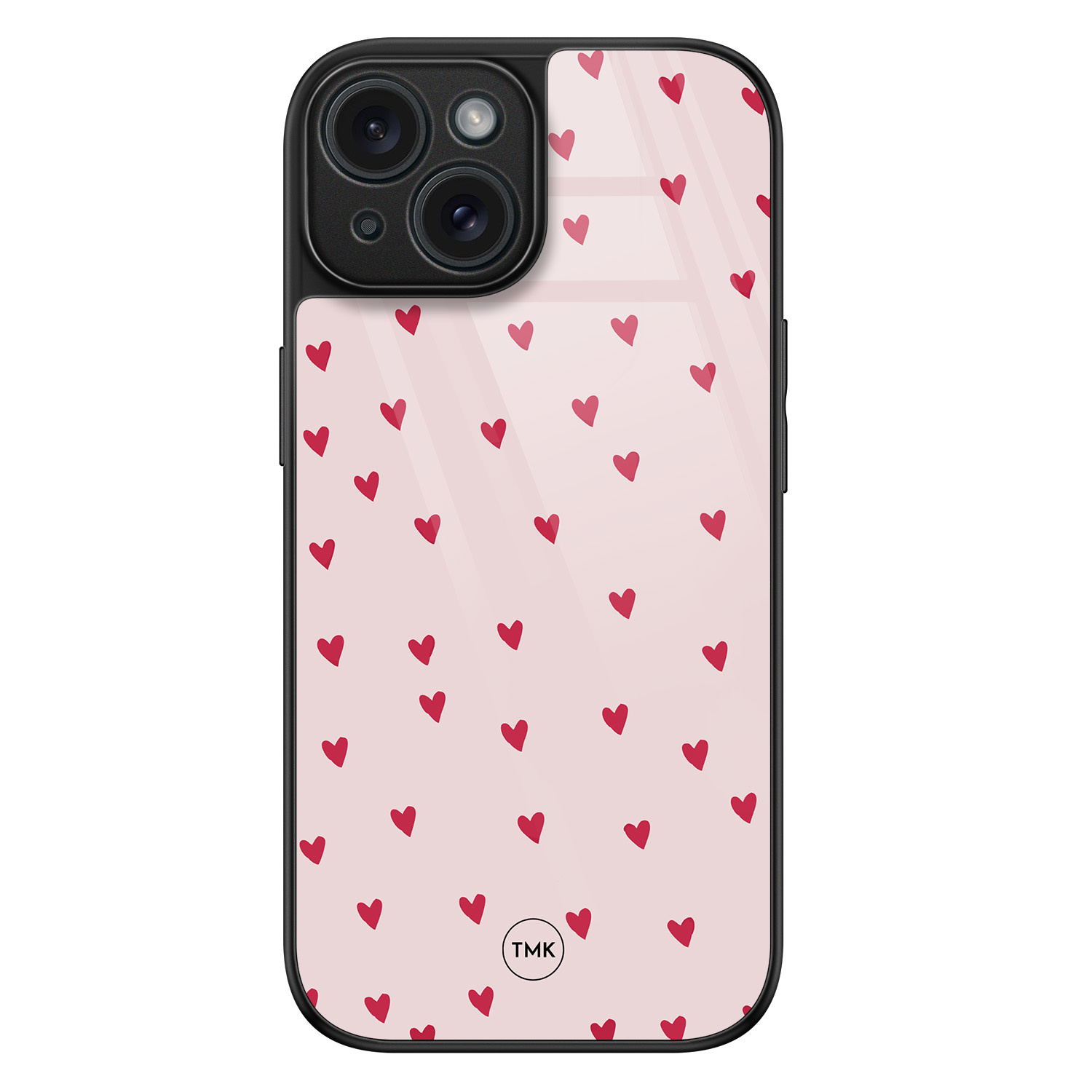 TMK iPhone 15 glazen hardcase - Cute hearts