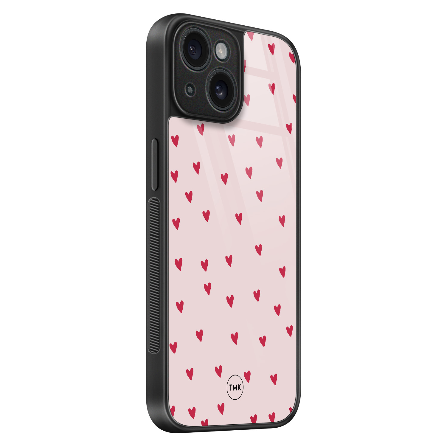 TMK iPhone 15 glazen hardcase - Cute hearts