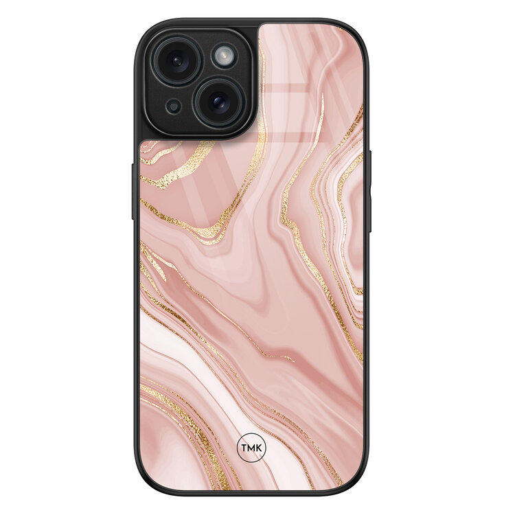 Casevibes iPhone 15 glazen hardcase - Rose marble