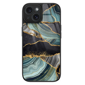 TMK iPhone 15 glazen hardcase - Marble jade stone