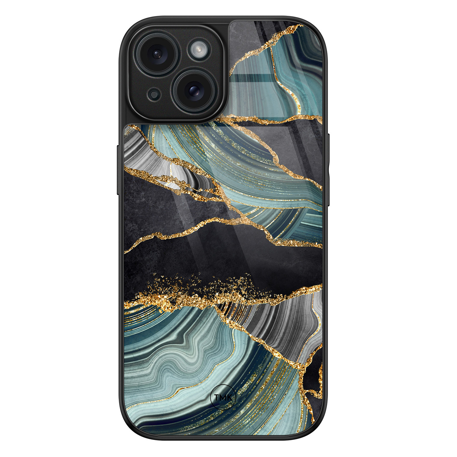 TMK iPhone 15 glazen hardcase - Marble jade stone