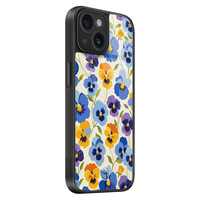 TMK iPhone 15 glazen hardcase - Viooltjesmix bloemen
