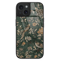 TMK iPhone 15 glazen hardcase - Khaki golden flowers