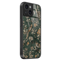TMK iPhone 15 glazen hardcase - Khaki golden flowers