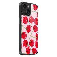 TMK iPhone 15 glazen hardcase - Sweet cherry