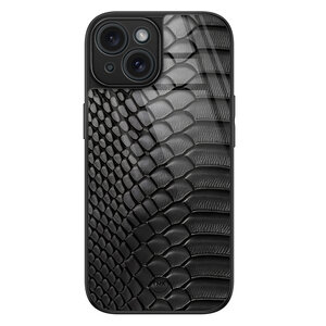 TMK iPhone 15 glazen hardcase - Black snake