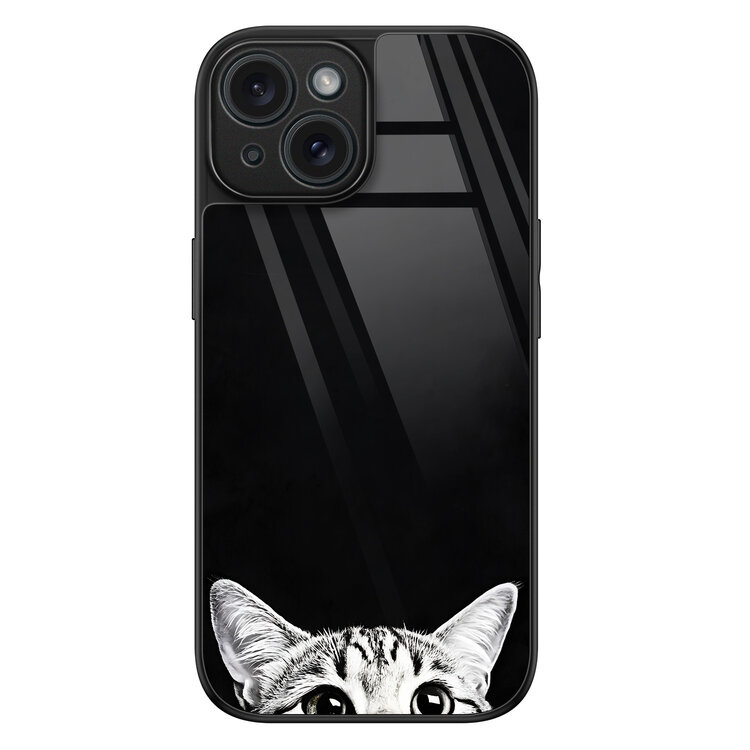 Casevibes iPhone 15 glazen hardcase - Kat kiekeboe